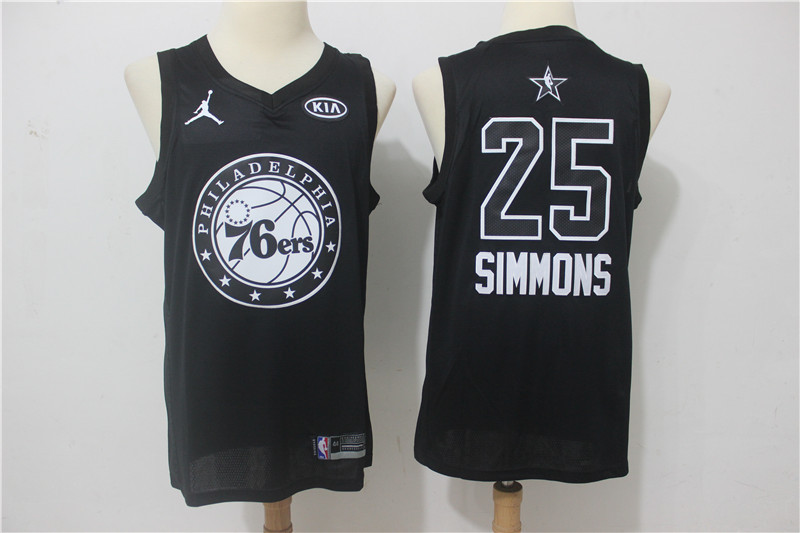 Men Philadelphia 76ers #25 Simmons Black 2108 All Stars NBA Jerseys